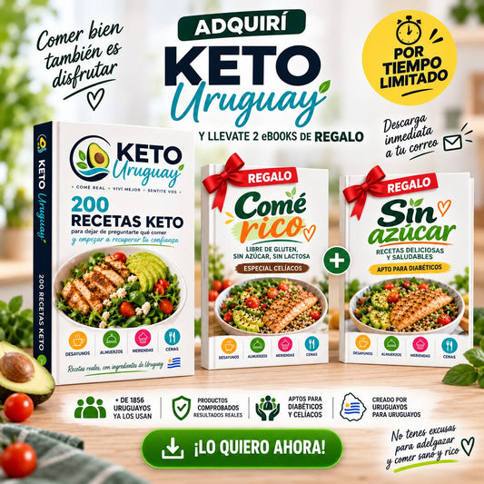 Keto Uruguay- Perdé desde 4 kilos en el primer mes siguiendo el plan de 200 Recetas(desayunos, almuerzos, meriendas y cenas) +  REGALO - Sin azúcar, Sin gluten, Sin lactosa . ESPECIAL CELIACOS Y DIABÉTICOS